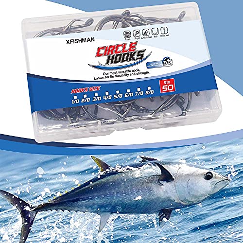 XFISHMAN Circle-Hooks-Fishing-Equipment-Octopus-Hooks-Saltwater-50 Pack #1 –12/0 - color: Black, size: 8/0 50-Pack