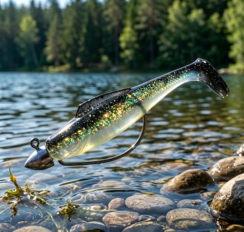 12 Pcs TPR Floating Paddle Tail Swimbaits, 85mm 4.8g Soft Plastic Lures with Strong Kicking Action, Fishing Baits - color: black