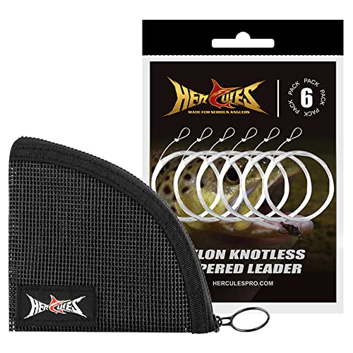 HERCULES Pre-Tied Loop Fly Fishing Leader 6 Pack with Tapered Leader Wallet - size: 12FT - 6pcs