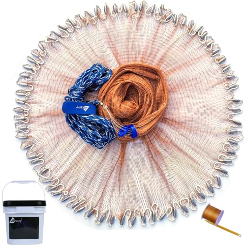 Drasry Saltwater Fishing Cast Net for Bait 3/8 1/4 or 1/2 with Heavy Sinkers Fish Trap Throw Net. Size 3ft/4ft/5ft/6ft/7ft/8ft/9ft/10ft Radius Freshwater Nets - size: 8FT (240cm) Radius, style: Lead Sinkers-0.5 in Mesh-tire Lines