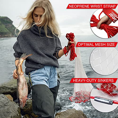 BasicGear Cast Net | 3ft-12ft Radius, 3/8 or 1/4 inch Mesh for Freshwater and Saltwater Bait Fish| Professional Grade and Upgraded Material | Throw Style - size: 4ft Radius, style: Zinc Iron, 1/4" Mesh
