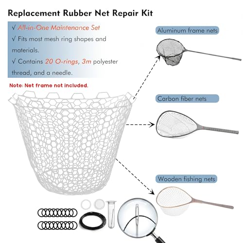 Riverruns Rubber Net Replacement with Repair Kit Fly Fishing Net Replacement Knotless Netting Bag for Rubber Fishing Net, Catch & Release - color: Transparent, size: 19.7" Dia x 23.6" Depth (59.8" Circumference)