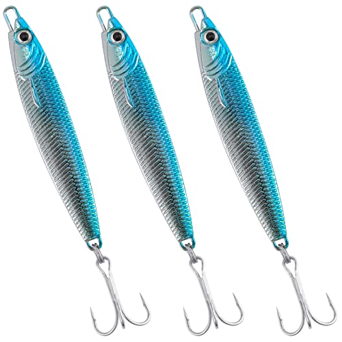 Dr.Fish Fishing Jigs Jigging Spoon Saltwater Fishing Lure Casting Metal Spoon Surf Fishing Mackerel Striper Lures Stinger Bluefish Vertical Diamond Jig - color: Blue, size: 1/2oz-3 Pieces