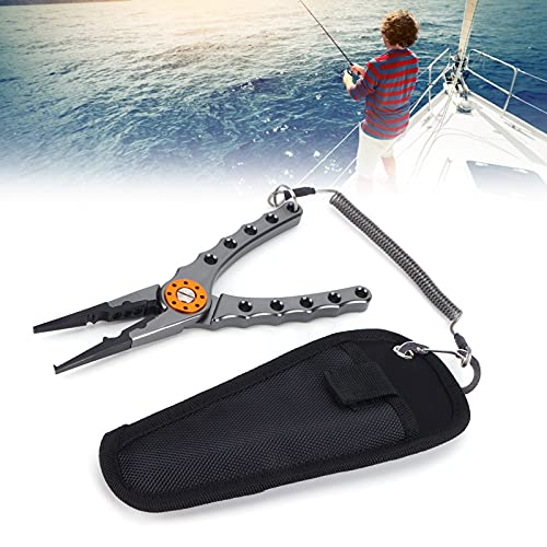 Fishing Pliers Saltwater, Split Pliers Hook Remover, with Safety Lock, Split Pliers Tools, with Sheath and Lanyard, Aluminum Alloy Multi Function Fish Tools - color: Gray