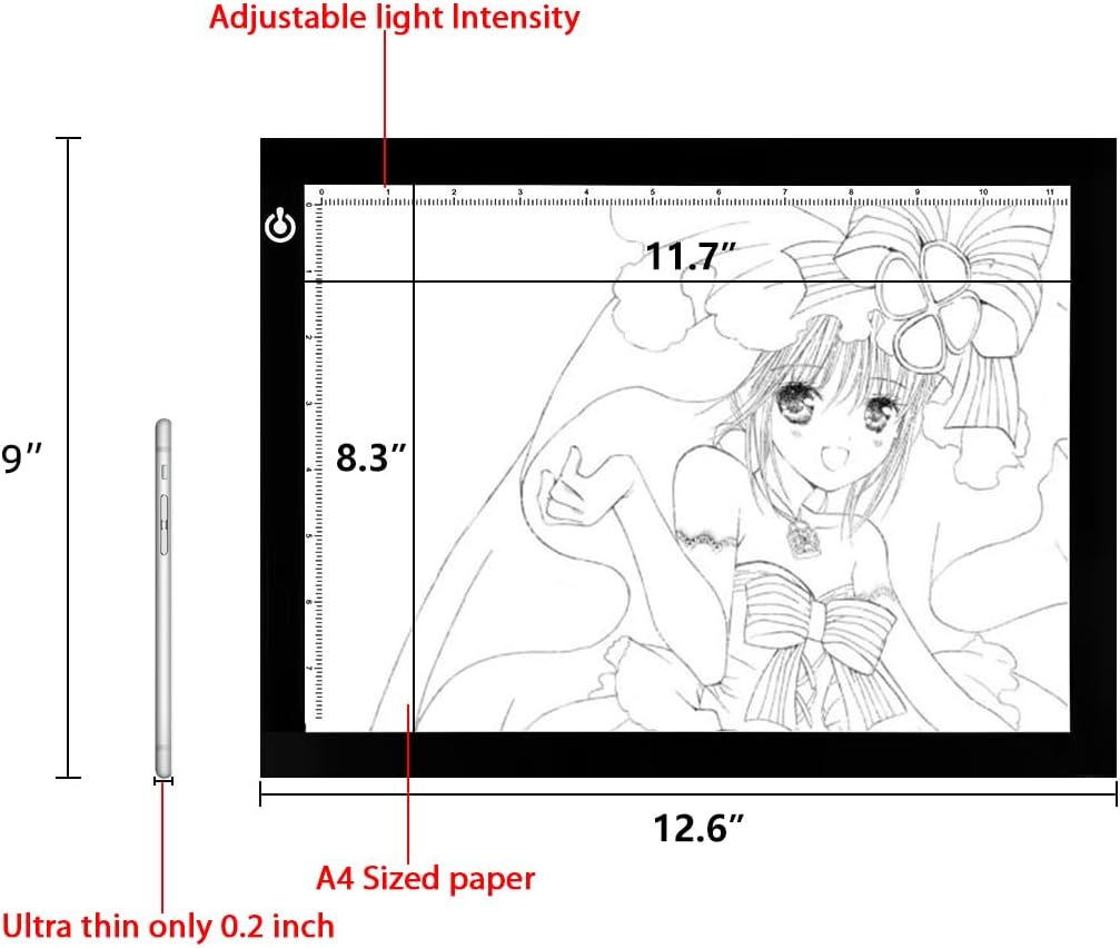 LitEnergy A4 LED Copy Board Light Tracing Box, Ultra-Thin Adjustable USB Power Artcraft LED Trace Light Pad for Tattoo Transferring, Drawing, Streaming, Sketching, Animation, Stenciling
