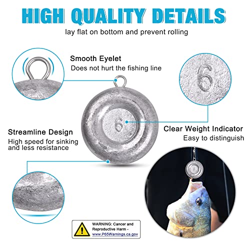 Disc Sinkers Fishing Weights, Coin Sinkers Weights Saltwater Surf Fishing Weights Catfishing Gear Tackle 8oz 6oz 5oz 4oz 3oz 2oz 1oz - style: 4oz-5pack