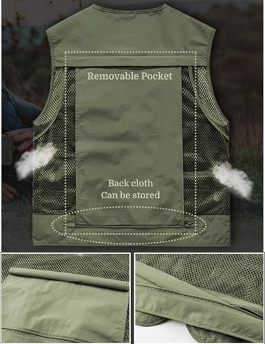 Men's Lightweight Mesh Fishing Vest Utility Outdoor Multi-Pocket Hunting Cargo Vest - color: Army Green, size: X-Large