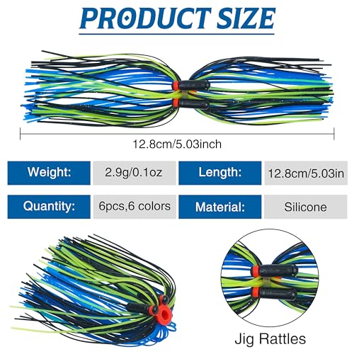 Silicone Spinnerbait Skirts Replacement Jig Skirts Kit with Tube Rattles, 12/18/24 Bundles DIY Fishing Lures Buzzbait Spoon Blade Squid Jig Fly Tying Material - size: 6pcs