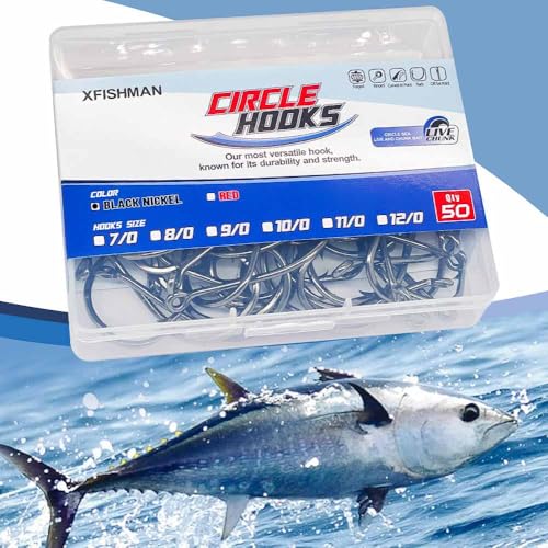 XFISHMAN Circle-Hooks-Fishing-Equipment-Octopus-Hooks-Saltwater-50 Pack #1 –12/0 - color: Black, size: 10/0 50-Pack