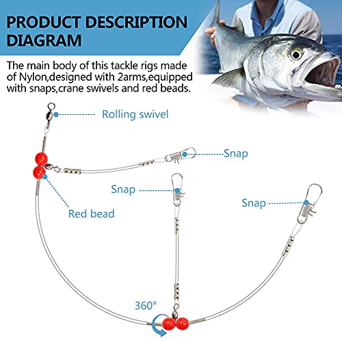 YOTO Fishing Leaders,Saltwater Tackle Rig with Swivels Snap, High-Strength Fishing Wire Gear Equipment for Lures Bait Or Hooks,1Arm and 2Arm - color: White Nylon Leaders, style: 2arm，12pack
