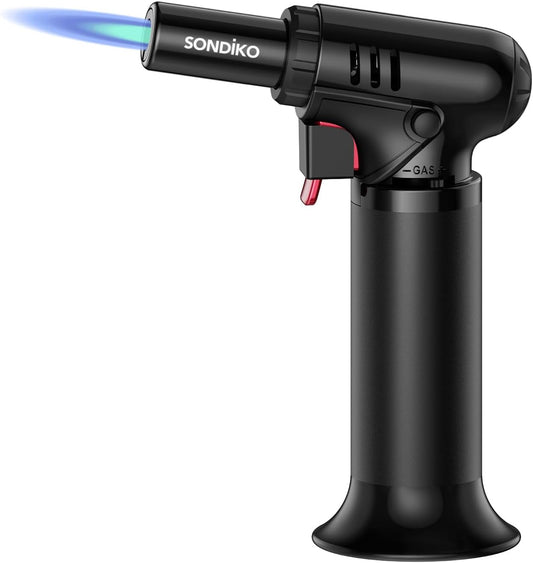 Sondiko Butane Torch Lighter with Visible Fuel Window, Refillable Soldering Torch with Adjustable Flame for Welding, Resin Art, Industrial(Butane Gas Not Included)