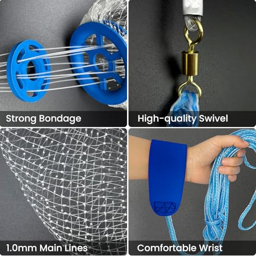 Fishing Cast Net Saltwater Casting Net 3/8 Mesh with Heavy Duty Black Weights Monofilament Throw Nets for Fishing Bait with Bag 4FT 5FT 6FT 8FT 10FT 12FT Radius - size: 3/8 Mesh, 12Ft