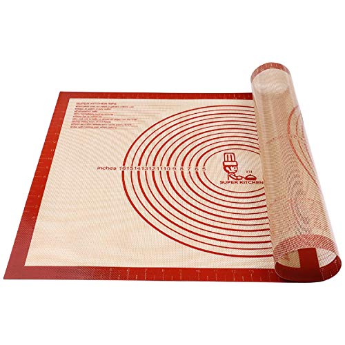 Non-slip Silicone Pastry Mat Extra Large with Measurements 28''By 20'' for Silicone Baking Mat, Counter, Dough Rolling, Oven Liner,Fondant/Pie Crust By Folksy Super Kitchen Red