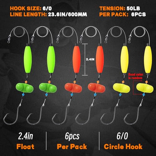 Catfish Rigs Catfish Float Rigs Catfishing Tackle Santee Rig 5/0 6/0 Circle Hooks for Peg Floats Catfish - size: 6/0 HOOK * 6PCS