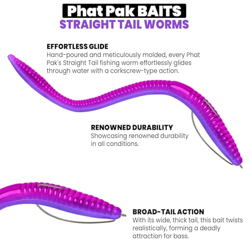 Phat Pak Baits - Slinky Worm Zoom Trick Worm Style Straight Tail Floating Worm Bass Fishing Lure 20ct 6.5" - color: Bulls Blood Red Flake