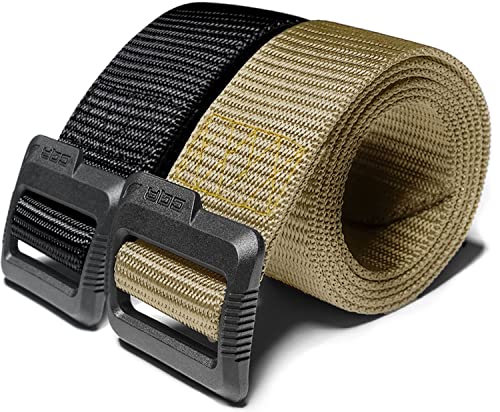 CQR Tactical Belt, Military Style Heavy Duty Belt, Webbing EDC Quick-Release Buckle - color: 2pack Dura Nylon Black/Khaki, size: Small