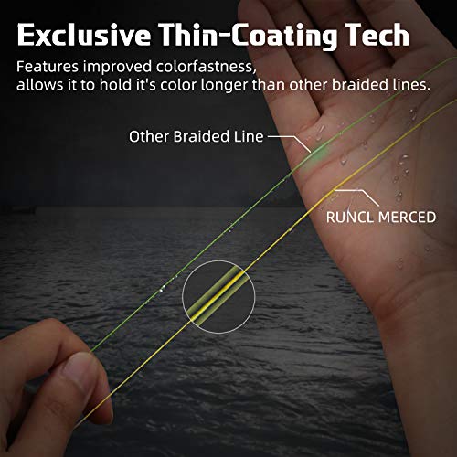 RUNCL Braided Fishing Line Merced, 1000 500 300 Yards Braided Line 4 8 Strands, 6-200LB - Proprietary Weaving Tech, Thin-Coating Tech, Stronger Smoother for Freshwater Saltwater - color: Hi-Vis Yellow, size: 12lb/300yards (4 Strands)