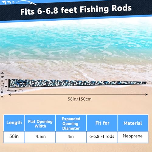 Neoprene Fishing Rod Sleeves for Casting, Spinning, Trolling Pole - Protective Cover Rod Sock with Hanging Loop & Lanyard- Floating, Puncture Resistant, Lightproof - size: 58", style: 10 Pcs