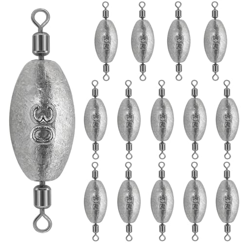 15Pcs Fishing Weights Sinkers Inline Trolling Sinkers with Inner Swivels | Egg Sinkers Oval Drop Shot Weights Lead for Saltwater Freshwater Fishing - size: 1oz-15Pcs