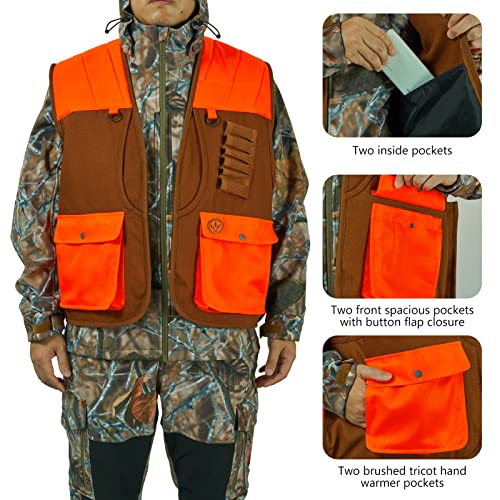 BASSDASH Upland Game Field Water-Resistant Bird Hunting Vest with Multi Pockets Men Women FV11 - color: Brown/Orange, size: 3X-Large