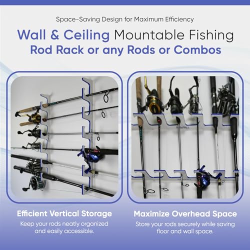 TRAPSKI Made in the USA Premium Fishing Rod/Pole Holder Rack Organizer | Wall or Boat Mounting Fishing Rod Rack | Marine Grade HDPE Plastic | Pole Holder for up to 3 Rods | Stackable - color: H3 White/Blue