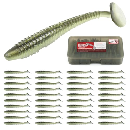 Paddle Tail Swimbaits 100/80/50PCS, 5/4/3/2 inch Soft Fishing Lures Bulk Pack – Durable Lifelike Action Lures for Bass, Trout, Crappie – Freshwater & Saltwater Fishing Gifts - color: Light Green, size: 2in, 100pcs