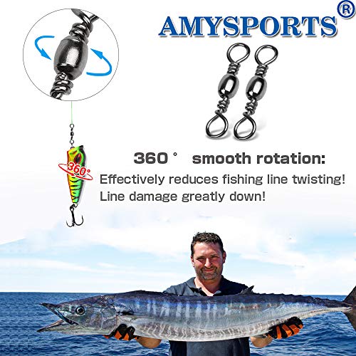 AMYSPORTS High Strength Fishing Swivels Barrel Solid Ring Barrel Fishing Swivel Rolling Fishing Tackle Line Connector Saltwater Freshwater Stainless Steel Accessories - size: Size9 (40lb) 100 pcs