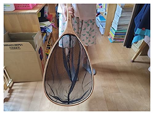 Fish Net Fly Fishing Landing Net Wooden Handle Rubber/Nylon Landing Handle Trout Mesh Fish Catch Release Scoop Fishing Tool Dip Net (Color : Nylon) - color: Nylon