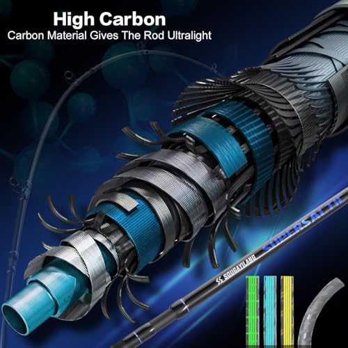 Sougayilang Surf Fishing Rod and Reel Combo, 4 Piece MH/H Saltwater Fishing Combo with 5000 Size Spinning Reel(12'/15') - color: blue, size: 12ft-Spinning-4Pc-Heavy