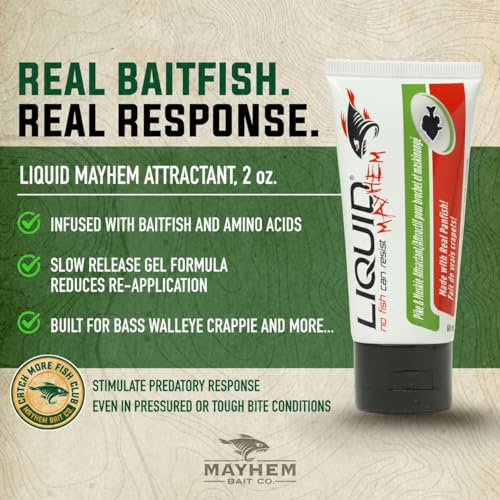 Liquid Mayhem Pike & Musky Fish Attractant Gel 60 ml / 2 oz · 60 Uses – Real Pike & Musky Bait & Aminos | UV-Enhanced Long-Lasting Gel – All Lure Types - size: 2-Pack