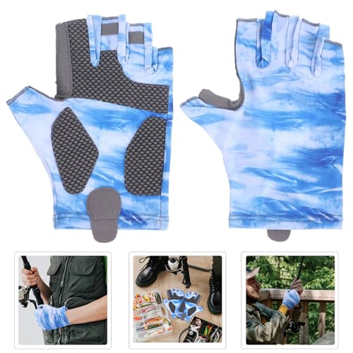 SECFOU Fishing Gloves Fingerless Upf50+ Sun Protection Wear-Resistant Outdoor Cooling Gloves for Men and Women Non-Slip Breathable for Fishing and Cycling