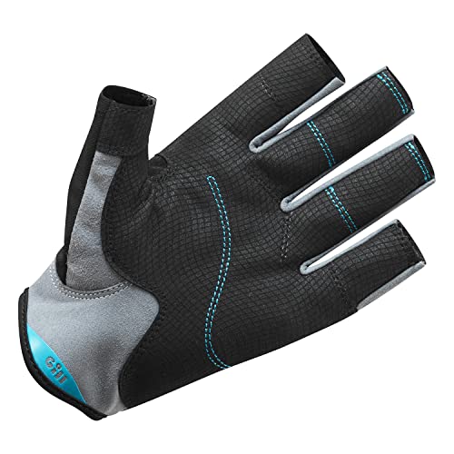 Gill Deckhand Sailing Gloves Short Finger with 3/4 Length Fingers - 50+ UV Sun Protection & Water Repellent - color: Black/BlueJay, size: X-Large