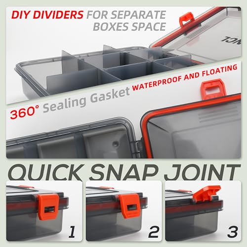 RUNCL Fishing Tackle Box, Waterproof Airtight Stowaway, 3600/3700 Tray Tackle Box with Adjustable Dividers, Plastic Storage Organizer(3700 and 2pcs smaller 3600) - color: 3700 and 2pcs smaller 3600