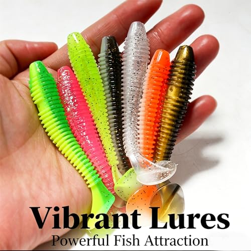 15 Pack Soft Lure, Curly Tail Twisted Worm Bait, Dual Color High Flexible for All Game Fish Freshwater Saltwater - color: Green