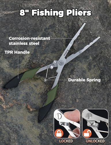 Fishing Tools Kit,Fishing Hook Remover Pliers | Fish Lip Gripper, Muti-Function Fishing Gear with Lanyard, Saltwater Resistant Fishing Accessories - color: 8"Fishing Pliers Green