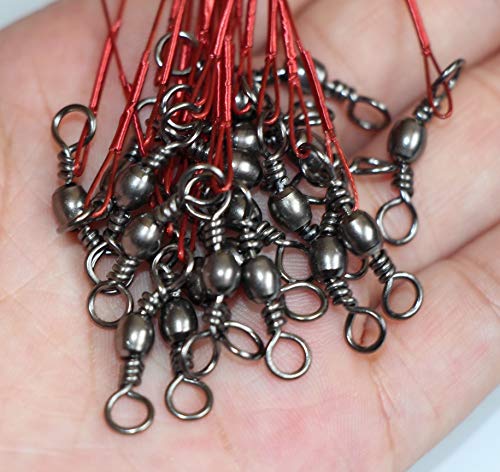 20pcs Wire Leader Hook Rigs Baitholder Fishing Hook Nylon Coated Fishing Wire Leader with Swivel - color: 6.5inch red, size: 3#-20pcs