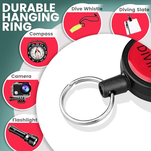 Scuba Diving Retractor, Dive Gear Keeper with 60cm/24'' Retractable Tether | Quick Release Retractor with Swivel Spring Clip, Split Ring for Diving Gauge, Flashlight, Camera, Compass, Whistle, Slate