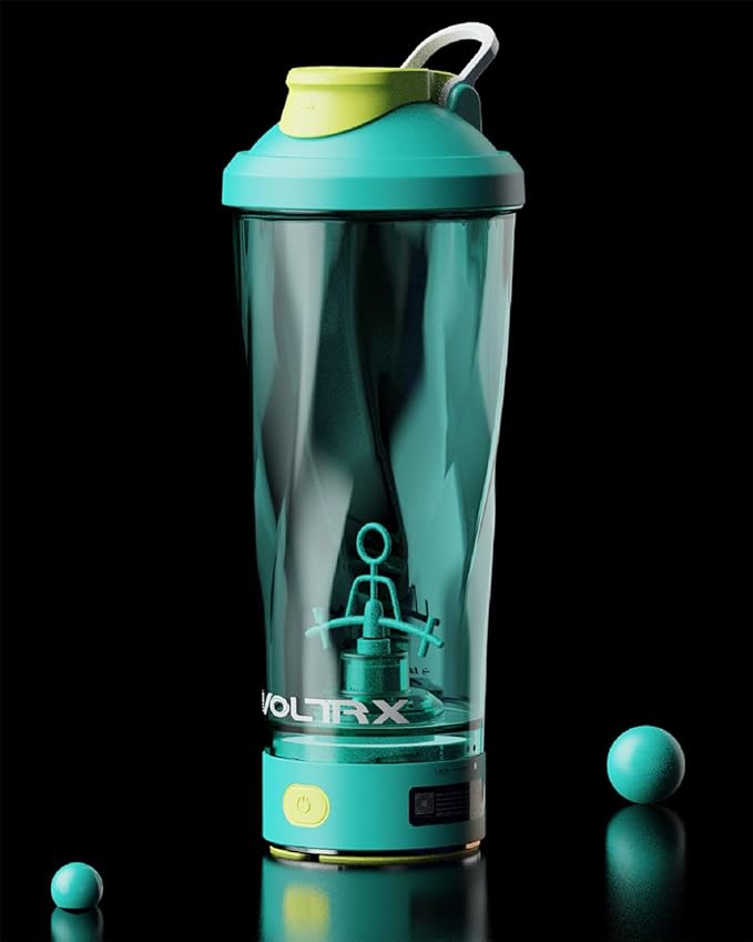 VOLTRX Electric Shaker Bottle - VortexBoost Portable USB C Rechargeable Protein Shake Mixer, Shaker Cups for Protein Shakes, BPA Free, Waterproof, Colored Light Base, 24 oz (Aurora Green)