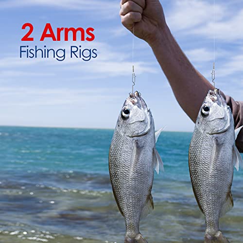 Fishing Leader Fishing Rigs, Luroad 6/12/18 Pcs Nylon-Coated Lines with Swivels Snap Beads, Stainless Steel Hooks Crimps Saltwater Freshwater for Fishing Lovers Angler, 1 Arm/ 2 Arms - color: F.2 Arm-Green-18pcs