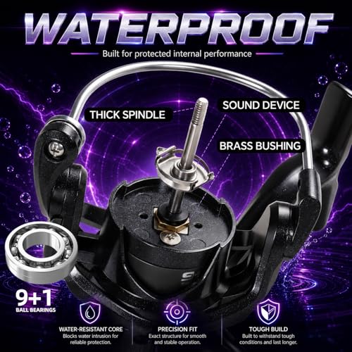 SOUGA Spinning Reel, Black Purple Metal Body Fishing Reel for Bass Pike Freshwater Light Saltwater, 9+1 BB, 5.2:1 Gear Ratio, CNC Aluminum Spool, Foldable Left Right Handle, EVA Knob,Size 1000-4000 - size: 4000