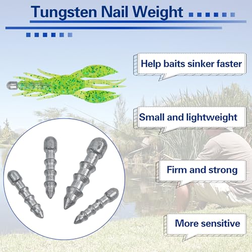 Nail Weights for Bass Fishing,45pcs Wacky Worm Weight Insert Sinkers Kit for Soft Plastic Lures, Neko Rig and Wacky Rig Pencil Sinker 0.875g 1.15g 1.75g 3.5g
