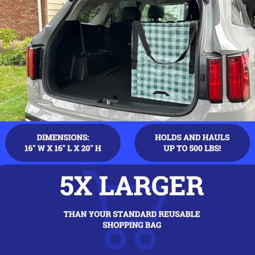 DURASACK Heavy Duty Storage Tote Bag 22-Gallon, Gingham Green | Rugged Woven Polypropylene Moving Bag, Reusable Self-Standing Design, Holds up to 500 Pounds - color: Gingham Green, size: Single