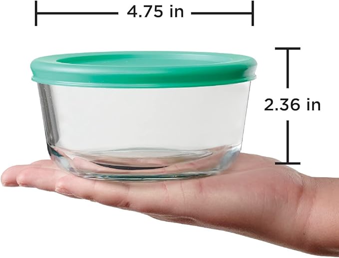 Anchor Hocking 2 Cup Glass Storage Containers with Lids, Set of 4 Glass Food Storage Containers with Mint SnugFit Lids