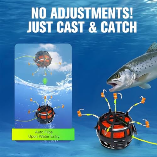 Reverse Bottom Bait Cage Fishing Hook, 360° Floating Bait Cage Fishing Hook, 6-Hooks Carp Feeder Rig, Spring Baits Cages Trap Fishings Hooks, Freshwater Saltwater for Carp, Catfish, Tilapia(3PCS,No. 1 - color: 3pcs, size: No. 10