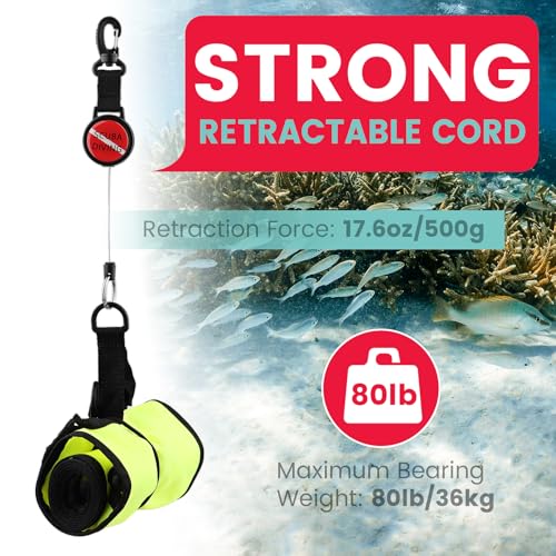 Scuba Diving Retractor, Dive Gear Keeper with 60cm/24'' Retractable Tether | Quick Release Retractor with Swivel Spring Clip, Split Ring for Diving Gauge, Flashlight, Camera, Compass, Whistle, Slate