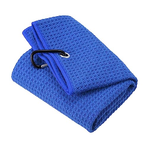 PATIKIL 20"x16" Tri-Fold Golf Towels, Waffle Pattern Towels Soft Fiber Strong Water Absorption with D Clip for Golf Lovers, Dark Blue - color: Dark Blue, size: 20"x16"