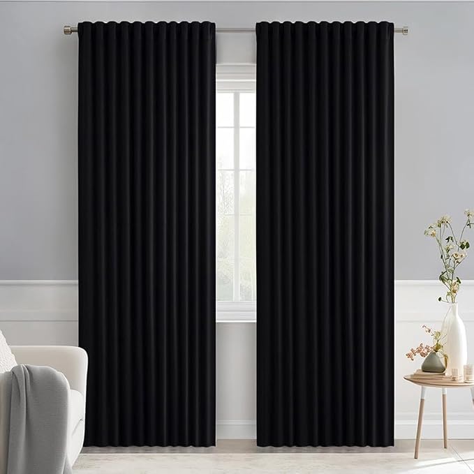 MIULEE Black Back Tab Blackout Curtains 84 Inch Length 2 Panels Set