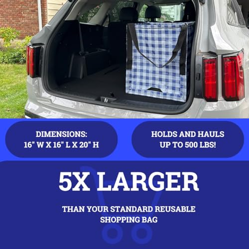 DURASACK Heavy Duty Storage Tote Bag 22-Gallon, Gingham Blue | Rugged Woven Polypropylene Moving Bag, Reusable Self-Standing Design, Holds up to 500 Pounds - color: Gingham Blue, size: Single