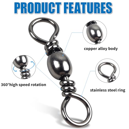 Barrel Swivels Stainless Steel Fishing Swivel Brass Black Nickle Barrel Fishing Swivel Solid Ring Fishing Tackle Line Connector Freshwater Rolling Swivels 35lb-165lb - size: #6 (60lb) 50pcs