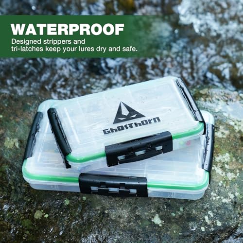 Ghosthorn Fishing Tackle Box, Waterproof 3600 and 3700 Tackle Trays, Plastic Tackle Box Organizer with Removable Dividers Storage Lure Box for Lures 2 Pack (3700 * 2) - size: 3700*2
